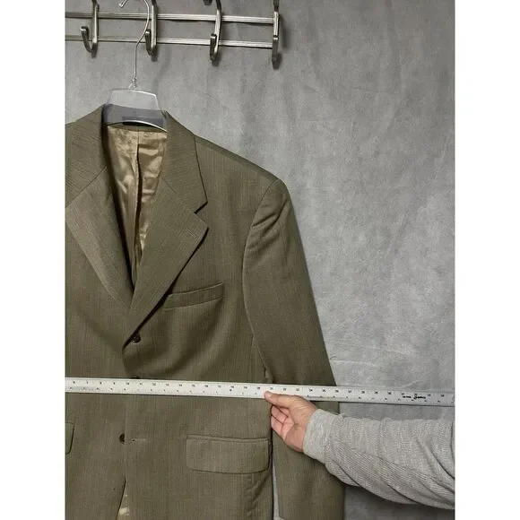 Chaps Ralph Lauren Suit‎ Men 40L Beige 3 Btn Herringbone Wool 34X32 Pants Luxury